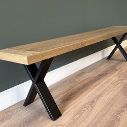 Handsawn Bench Black Steel X Frame Legs